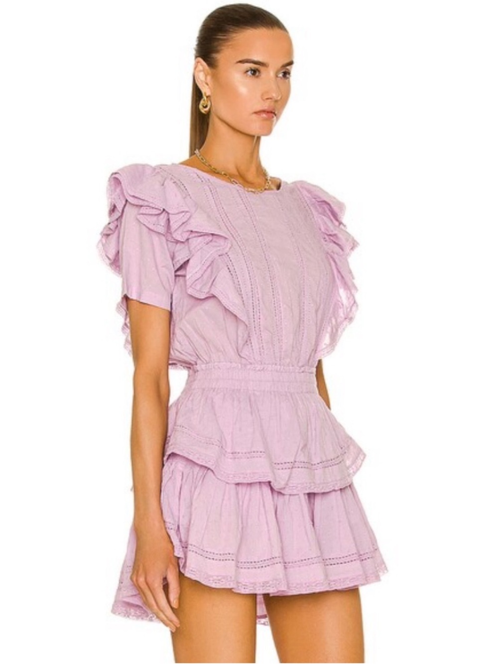 LoveShackFancy Lavender Ruffle-Tier Mini Dress - Picture 2 of 3